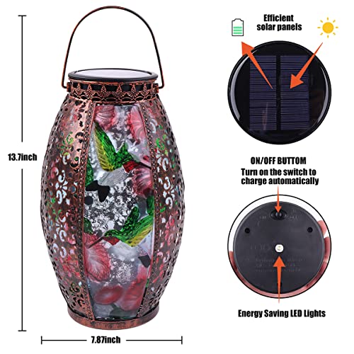 Mothers Day Gifts,Solar Lanterns Outdoor Light Waterproof Hummingbird Garden Glass Decor Light Gifts for Women Mom Grandma Hanging Solar Decoration Lights Metal Outside for Yard, Backyard, Patio - color: Hummingbird-