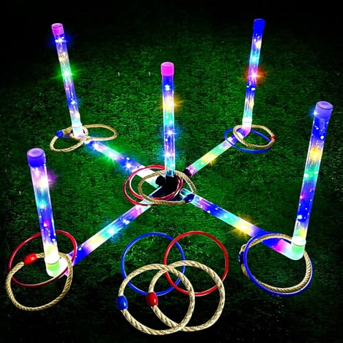 Outdoor Ring Toss Game, Upgraded 15-Inch Backyard and Lawn Games for Adults & Kids, Backyard Camping Sports Activities, Best Party Gifts for Ages 8-12+ Years Old, LED Ring Toss with Carry Case - color: Classic