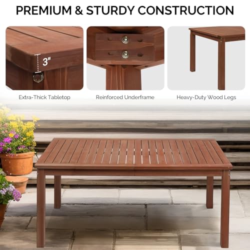 Outvita 3 Piece Outdoor Dining Set, Wood Patio Table and Benches, Indoor Outdoor Patio Furniture for Backyard, Poolside, Entryway, Porch