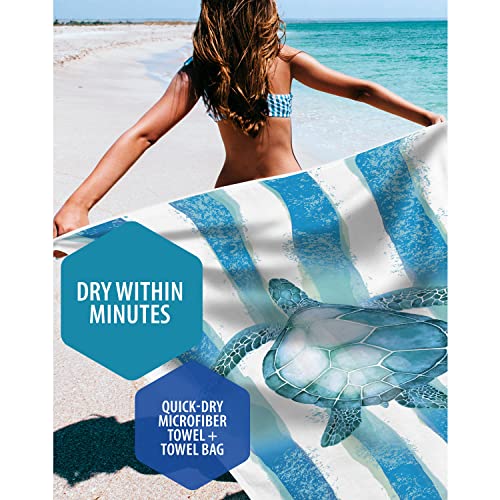 VENTURE 4TH Microfiber Beach Towel: Quick-Dry, Compact, Sand-Free, Absorbent, Sandproof and Lightweight - Perfect for Camping, Beach, and Roadtrips (Striped Turtle Design | 35x78 inches) - color: Striped Turtle, size: Extra Large (78" x 35")