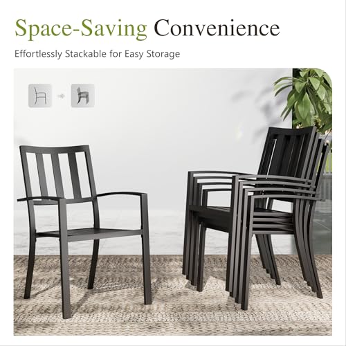 Sophia & William Patio Table and Chairs Set, Outdoor Dining Set for 4, 5 Piece Metal Patio Furniture, 37" Black Square Table(Stripe) - color: Stripe, size: 37"