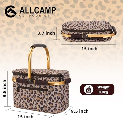 ALLCAMP Picnic Basket - Insulated Cooler, Thickening Foldable Picnic Basket with Removable Baskets & Sewn-in Frame, Basket for House Warming Gifts New Home(Leopard Print) - color: Leopard Print, size: Medium