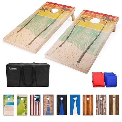 GoSports 4 x 2 ft Regulation Size Wood Cornhole Boards - 10 Vintage Wood Designs (Choose Your Style) - color: Retro Beach
