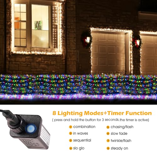 BlcTec Outdoor Christmas Lights 200 LED 8.4ft x 5.2ft Christmas Net Lights with 8 Modes, UL Certified, Timer, Connectable, Waterproof Design for Bushes, Shrubs Outdoor Xmas Decorations, Multicolor - color: Muticolor, size: 200LED