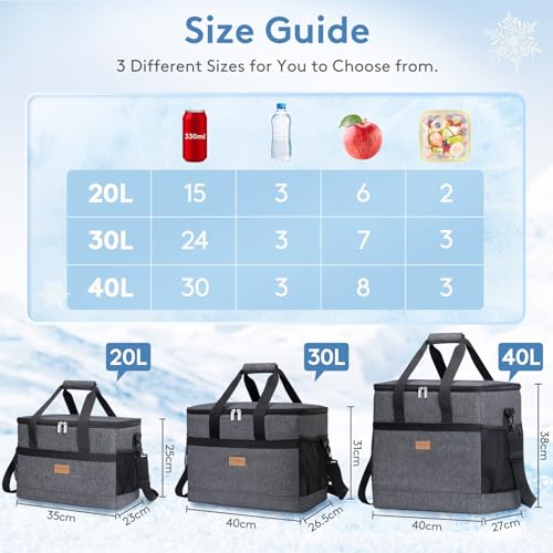 Lifewit Cooler Bag 30/50/60 Cans Collapsible and Insulated Large Lunch Bag Leakproof Soft Cooler Portable Tote for Camping/BBQ/Family Outdoor Activities - color: Dark Gray, size: 30-Can(20L)