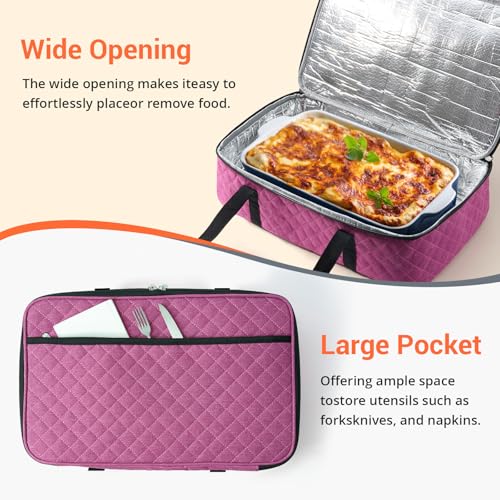 Insulated Casserole Carrier Portable Food Tote for Hot or Cold – Fits 9"x13" Baking Dish, Lasagna Holder for Parties, Picnic, Travel, Beach - Rose Red - color: Pink