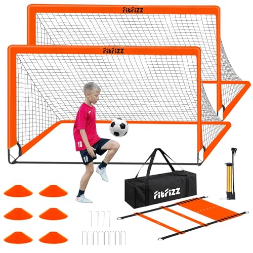 Soccer Goal, Soccer Goals for Backyard, 6x4ft Portable Pop Up Soccer Net Set, Soccer Training Equipment with Soccer Ball, Ladder and Cones - color: Orange2