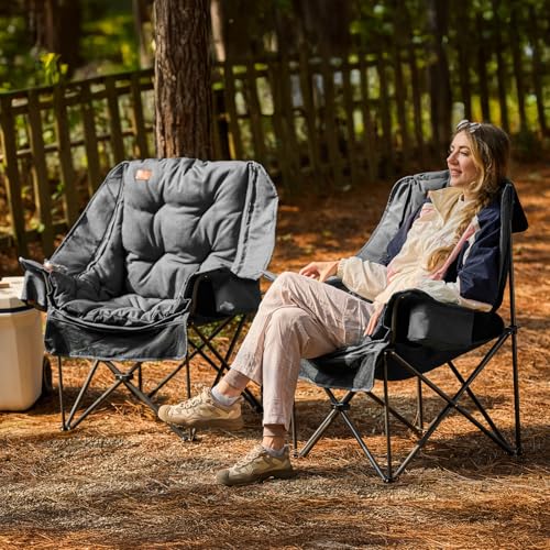 EVER ADVANCED XL Camping Chair with Detachable Cushion, Mesh Chair for Adults Foldable, Oversized Heavy Duty Folding Chair with Cooler Mesh Pocket Cupholder Outdoor Fishing, Supports 400LBS Grey - color: Grey, size: 1 P