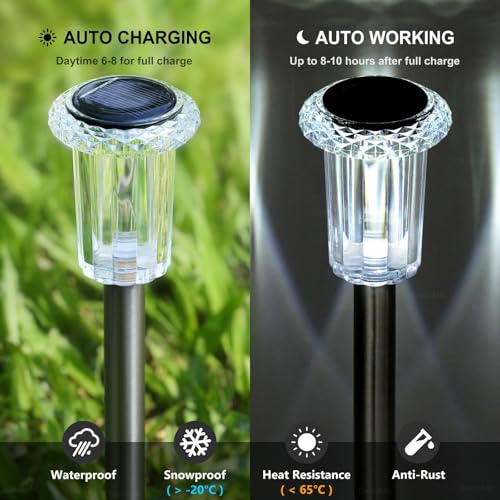 DenicMic Solar Lights Outdoor 10 Pack Waterproof 6000K Cold White LED Stainless Steel Stake Outside Lights for Yard Pathway Garden Driveway Walkway Landscape Path Lighting - color: Cold 10Pack