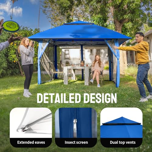 CROWN SHADES 13x13 Pop Up Gazebo, Canopy Tent, Gazebos on Clearance - Outdoor Gazebo for Backyard & Patio Furniture - Carpa Pop Up Tent with Wheeled STO-N-Go Cover Bag (Blue) - color: Blue, size: 13x13