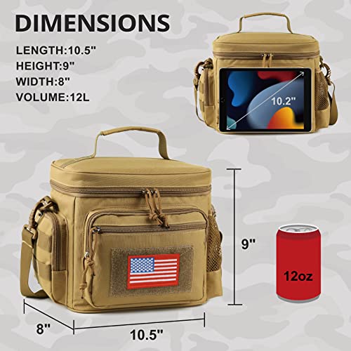 ATRIPACK Lunch Box for Men, Tactical Lunch Bag MOLLE Webbing Leakproof Insulated Large Lunch Cooler Women Adult Meal with Adjustable Shoulder Strap Durable Lunch Pail (Brown) - color: Brown, size: Medium