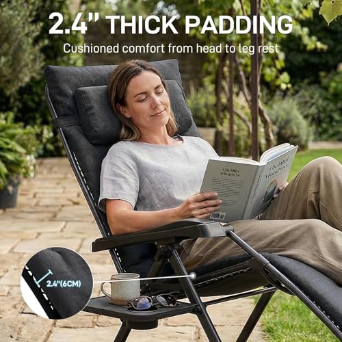 EVER ADVANCED Thick Padded Zero Gravity Chair, Oversized Reclining Lounge Chair with Adjustable Headrest & Cup Holder, Heavy Duty Support 350 lbs, Foldable for Camping, Lawn, Outdoor & Indoor - color: Black, style: 2 Pack