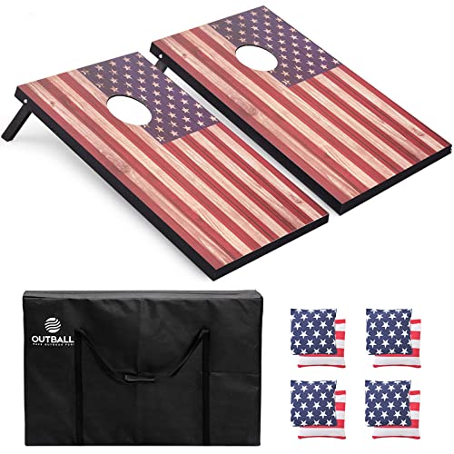Cornhole Set 4x2 and 3X2 Regulation Size Corn Holes Sets with Carrying Bags & 8 Bean Bags Cornhole Boards Bean Toss Games for Adults Family Outdoor Beach Lawn Outside Backyard Games - style: Classic Flag 3’x2’