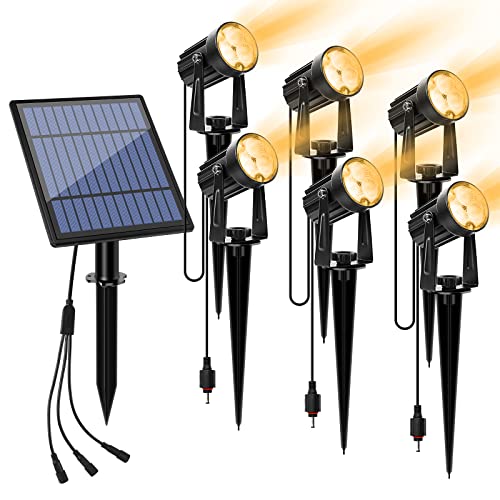 APONUO Metal Outdoor Solar Landscape Lights, Waterproof Spotlight 6-in-1 for Yard Landscape Lighting, Auto On/Off for Pathway, Driveway, Patio, Warm White - color: Warm White, size: 6-IN-1