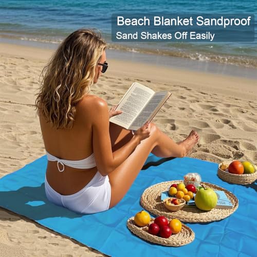 Outdoor Pocket Blanket, 55"x60" Waterproof Foldable Compact Small Pincic Blanket, Ultralight Tarp for Camping, Festival, Beach, Hiking, Backpacking, Travel and More, Stakes Included - color: Sky Blue, size: 55"*60"
