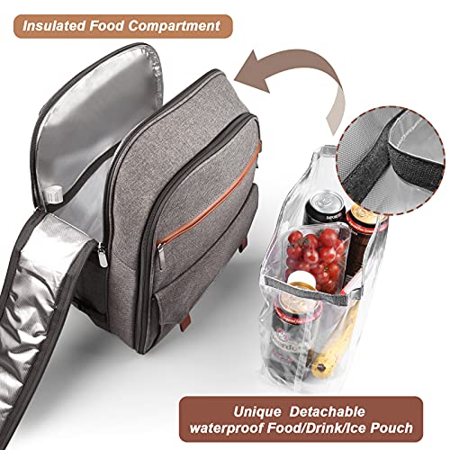 Sunflora Insulated Picnic Backpack for 2 Person Bag with Cooler Compartment, Blanket and Stainless Steel Cutlery Set for Couple, Lovers and Friends (Brush Beige) - color: Brush Beige, size: 2 person