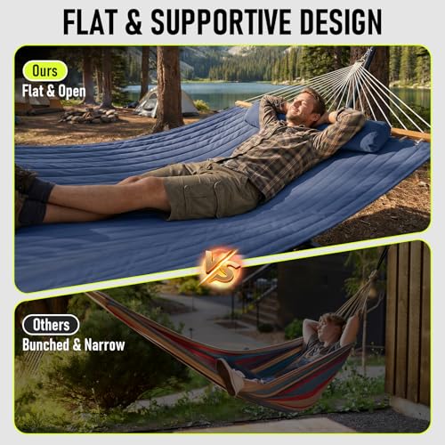 FULIYE Double Hammock with Stand for Outdoor，2 Person Heavy Duty Portable Hammock with Adjustable Steel Stand and Balance Ropes Included – for Patio, Backyard, Garden, Beach (Purplish Blue)