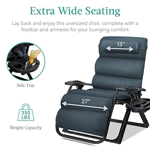 Best Choice Products Oversized Zero Gravity Chair, Folding Outdoor Patio Recliner, XL Anti Gravity Lounger w/Removable Cushion, Cup Holder, Side Tray, 350lb Capacity - Graphite Blue - color: Graphite Blue