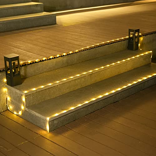 JMEXSUSS 200 LED Solar Rope Lights,66ft 8 Modes Solar Rope Lights Outdoor Waterproof LED Solar Powered Rope Tube for Fence,Gazebo,Yard,Walkway,Path(Warm White) (Pack of 2) - color: Warm White, size: 200 LED (Pack of 2)