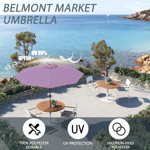 9FT Large Outdoor Patio Umbrella Pool Market Umbrella-UV Resistant, Easy Push Button Tilt and Crank, 8 Sturdy Ribs Heavy-Duty Table Umbrella for Deck, Backyard, Garden(Purple) - color: Purple, size: 9 FT