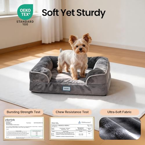 OhGeni Orthopedic Dog Bed Couch Cat Sofa for Small Sized Pets with Memory Foam, Machine-Washable Waterproof Removable Cover, Soft Comfortable Fabric, 22-inch (Gray) - color: 01-Gray, size: 22"x17"x6"