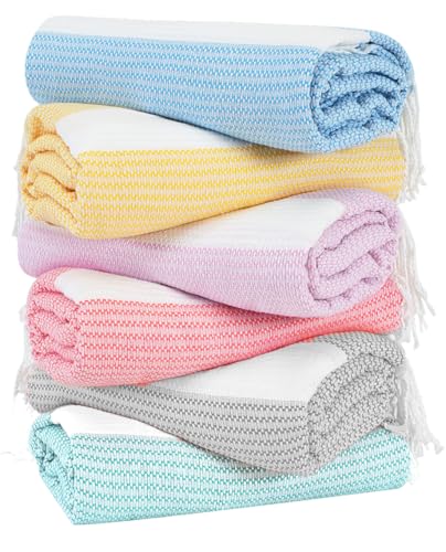 Genovega 6 Packs Oversized Turkish Beach Towel 74"x38" Thin Quick Dry Sand Free Pool Swim Towels Large XL Adult Clearance Blanket Travel Vacation Accessories Essentials Multi Grey LightGreen Dot - color: Multi Grey Lightgreen Dot