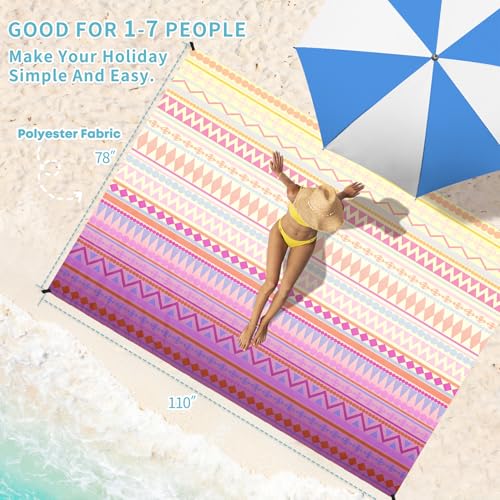 Beach Blanket 78''×110'' Suits 1-7 Adults Waterproof Sandproof Oversized Lightweight Blanket Packable Large Picnic Mat for Beach Travel Camping Picnic Hiking - color: Boho, size: 78''x110''
