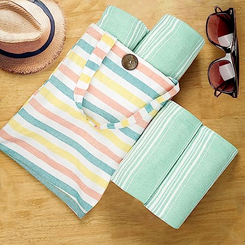 HILLFAIR Cotton Turkish Beach Towels, Quick Dry Lightweight Sand Free Peshtemal Towel for Bath Swim Yoga Spa Travel, Beach Accessories, Oversized Cotton Turkish Towels (39 x 72 inch- 4 Pack Mint Blue) - color: Mint Blue, size: 39 x 72 inch ( Beach towel -
