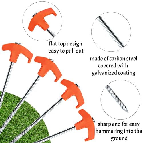Goaste 24 Pack 8 Inch Heavy Duty Tent Stakes, Galvanized Non-Rust Steel Tent Stake, Metal Tent Pegs with Nail Puller, Orange Ground Anchors for Canopies, Camping Patio, Garden, Grassland, Outdoor