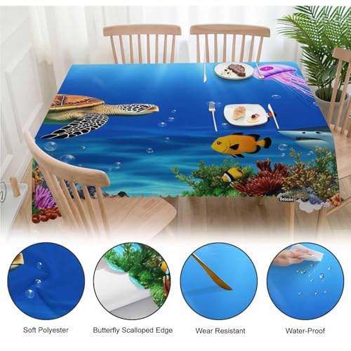 Sea Turtle Kitchen Tablecloth Ocean Underwater Jellyfish Shark Coral Reef Indoor Outdoor Table Cover Anti-Oil Table Cloths for Wedding Banquet Dinner Tablecloths, 52x70 Inch(4-6 Seats) - color: Sea Turtle