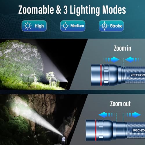 Rechargeable Flashlights High Lumens, G1000 Super Bright Flash Light, Small Zoomable LED Flashlight with 3 Lighting Modes, Portable Tactical Flashlight for Camping Essentials (Battery Included)-Blue - color: Blue, size: 1 Pack