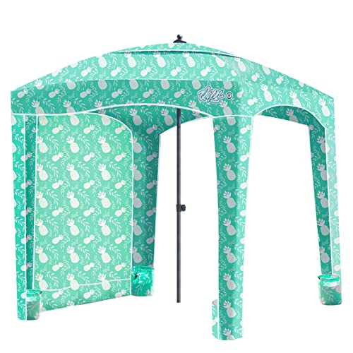 Qipi Beach Cabanas for Sand, Beach Canopy with Sandbags & Side Wall for Family, Easy Set Up Sun Shelter, UPF 50+ UV Protection with Roof Vent - color: 6' x 6' A-Pineapple Jungle