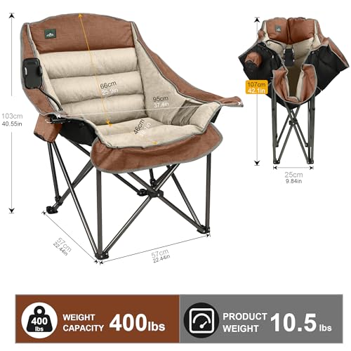 Northroad Oversized XL Padded Camping Chair w/Cell Phone Holder, Large Camp Chair, Foldable Lawn Chair w/Cup Holder,Carry Bag for Outdoor Hiking, Picnics, Heavy-Duty 400-lbs Capacity, Moca - color: Moca