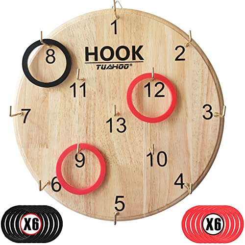 Hanging Ring Toss Game for Kids Adults Indoor Outdoor Family Fun, Wooden Board Wall Game, Hookey Ring Tossing Game for Yard, Party, Office, Backyard, 12 Inch