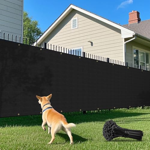 4' x 20' Privacy Fence Screen with Brass Grommets Heavy Duty Fencing Cover Windscreen Mesh Shade Net Cover Zip Ties Included for Backyard Garden Patio Outdoor, Black