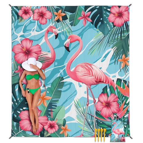 Beach Blanket Waterproof Sandproof, Flamingo Oversized Extra Large Picnic Mat 83"×95"/8 × 7 FT for 1-7 Adults for Travel Camping Hiking, Quick Drying Lightweight Outdoor Beach Vacation Essentials - color: Flamingo