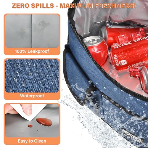 Tirrinia Insulated Large Lunch Bag for Women Men, Leakproof Lunch Box Containers for Adults, Work, School, Soft Lunchbox for Kids, Boys, Adult Cooler Bag for Picnic, Hiking,Beach - color: Dark Blue, size: Large-10.5L