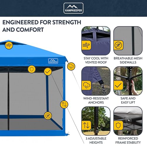 KAMPKEEPER 10x10 Pop-Up Canopy Tent, Waterproof, Portable Shade with Side Walls, Adjustable Instant Outdoor Shelter for Camping, Backyard, and Events, Light Blue - color: Light Blue