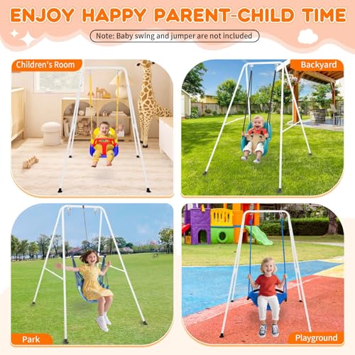 Baby Swing Stand, Heavy Duty Foldable Swing Stand A-Frame Metal Swing Stand Frame for Backyard Indoor & Outdoor Use (Hammock Chair not Included) (White) - color: White