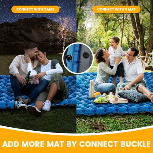 Inflatable Camping Mat, Ultra-Lightweight Sleeping Pad with Built-in Pillow & Foot Pump, Camp Pads for Backpackers, Hikers & Outdoor Enthusiasts, Easy to Carry, Gifts - color: Blue+grey