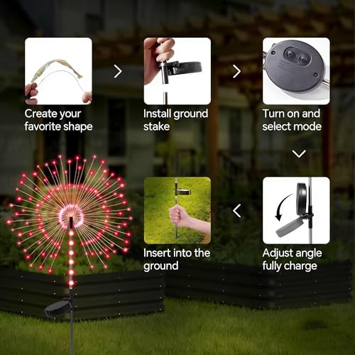 2 Pack 250LED Solar Garden Lights Outdoor, Dual Lighting Modes Firework Lights Solar Powered, Waterproof Twinkle Fairy Light Outside for Yard Patio Pathway Christmas Party Decorative(Red) - color: Red 02