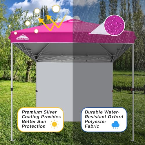 EAGLE PEAK Commercial Canopy 8x8 Pop Up Canopy Tent with 1 Sidewall, Easy Setup Heavy Duty Instant Event Shelter for Vendors & Markets, Outdoor Sun Shade, Pink - color: Pink, size: 8x8