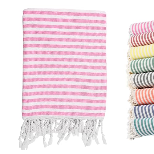Turkish Striped Beach Towels Bulk Oversized 39"x71" Large Bath and Pool Set Quick Dry Lightweight Travel Towel for Adult,100% Cotton TEBT-18-1pink - color: Pink, size: 1 Pack