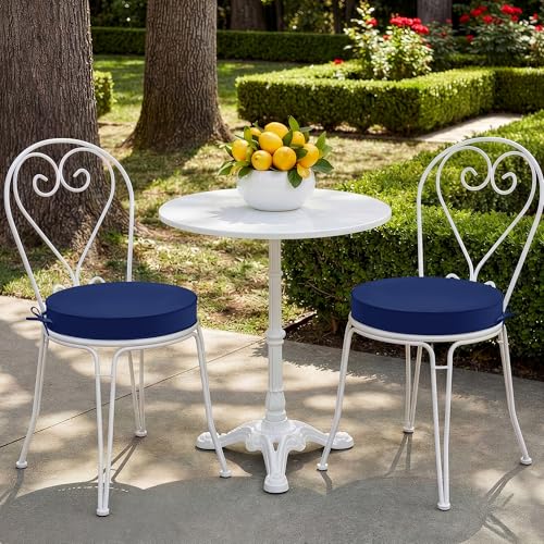 Summsun Outdoor Bistro Chair Cushions Set of 2, 15" D x 3" H Round Chair Cushions Waterproof and Fade Resistant Chair Cushion Pads with Non-Slip Ties and Removable Covers for Garden, Navy Blue - color: Navy, size: 15x3 Inch (Round)-2p