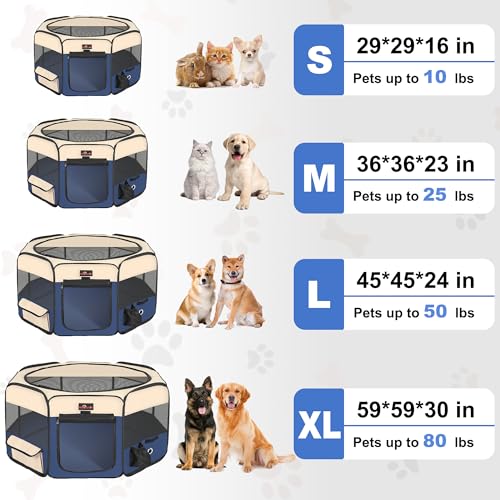 Aivituvin Dog Playpen, Foldable Pet Play Pens with Carrying Bag for Cat, Puppies, Rabbits, Portable Dog Tent Crates Cage for Travel Camping Indoor Outdoor, Removable Shade Cover, Blue L - color: BLUE, size: L