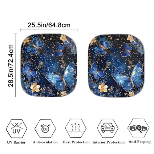 Blue Butterfly Automotive Window Sunshades 2 Piece Foldable Summer Outdoor Sun UV Rays Blocker Sun Visor Auto Protective Accessiors Universal Fit Most Cars - color: Blue Butterfly