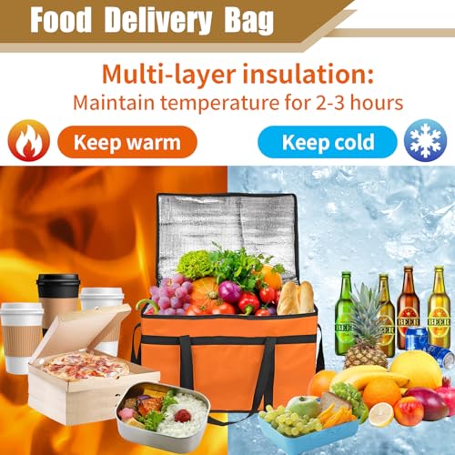 PEASUG Insulated Bags for Food Delivery, XXXL Pizza Delivery Bags, Large Capacity Cooler Bag Keep Food Warm for Grocery Shopping and Catering, Foldable, Heavy-Duty (Orange) - color: Orange, size: XXX-Large