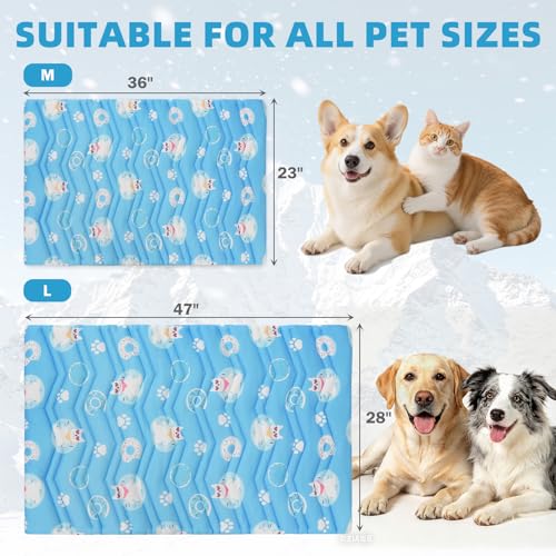 PUPTECK Dog Cooling Mat, Reversible Cooling & Warm Pet Cooling Mat, 36”x23” Thick Soft Dog Cool Bed for Hot Summer, Rapid Cooling Washable Kennel Crate Pet Bed, Blue Donut - color: Light Blue, size: M (36"x23")