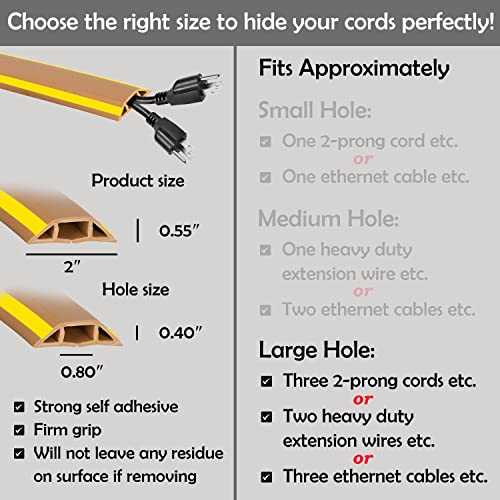 Rubber Bond Cord Cover Floor Cable Protector - Strong Self Adhesive Floor Cord Covers for Wires - Low Profile Extension Cord Covers for Floor & Wall - color: Brown Stripped - Two Thick Cords, size: 6 Feet