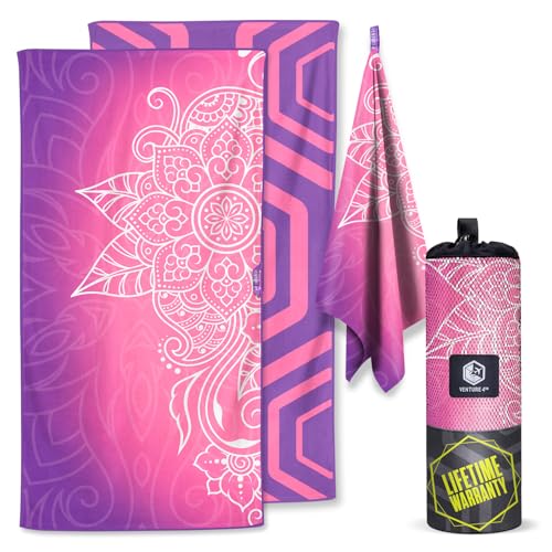 VENTURE 4TH Microfiber Beach Towel: Quick-Dry, Compact, Sand-Free, Absorbent, Sandproof and Lightweight - Perfect for Camping, Beach, and Roadtrips (Purple Mandala Design | 35x78 inches) - color: Purple Mandala, size: Extra Large (78" x 35")